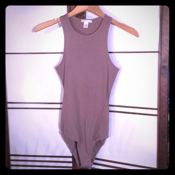 Bozzolo Tops - Ribbed Cotton Tan Racerback Bodysuit